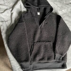 PINK Victoria's Secret Black Sherpa V-Neck Sweater